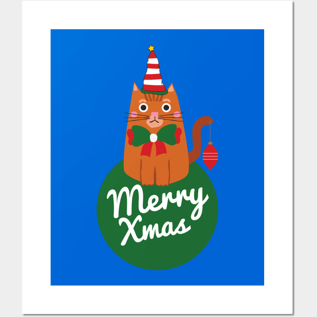 Scandinavian Christmas Cat,Merry Christmas Wall Art by Natalie C. Designs 